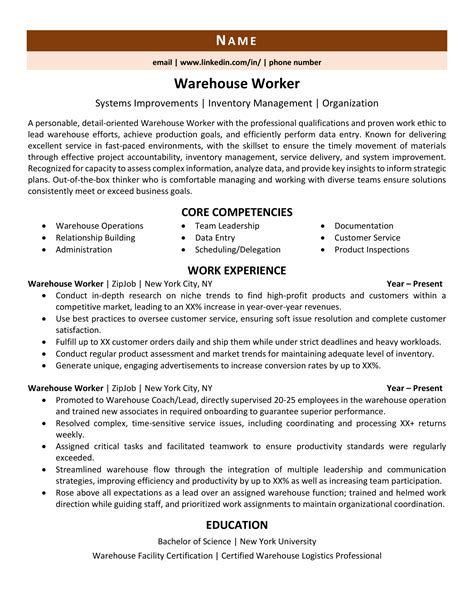 Warehouse Worker Resume Example And 3 Expert Tips Zipjob