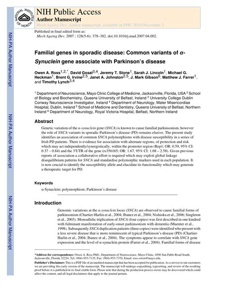 Pdf Familial Genes In Sporadic Disease Common Variants Of α