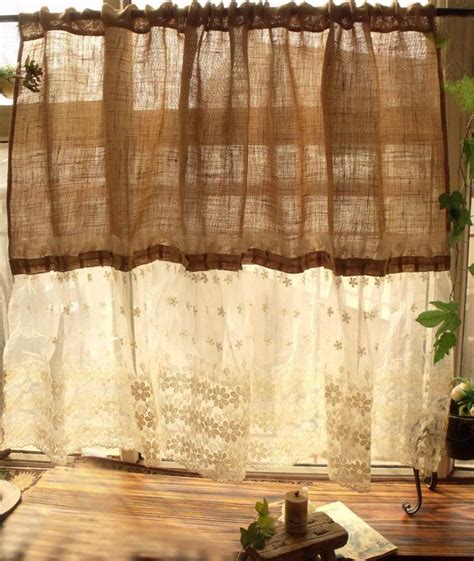 Custom Shabby French Country Chic ~ Burlap Curtain Panel Cream Lace