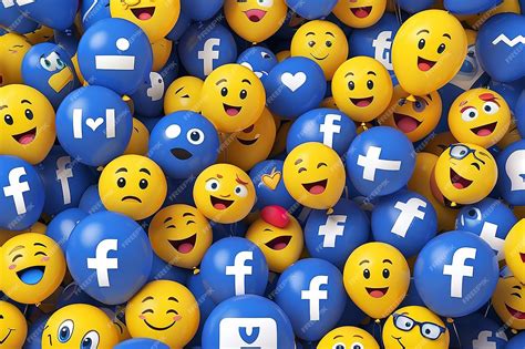 Premium Photo Facebook Reactions Emoji 3d Rendersocial Media Balloon Symbol With Facebook