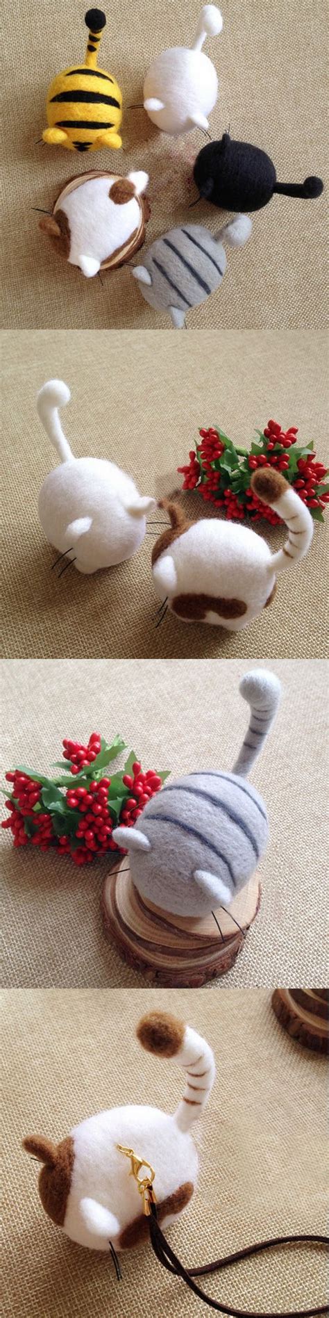 Handmade Needle Felted Felting Cute Animal Project Cat Kitten Doll Toy