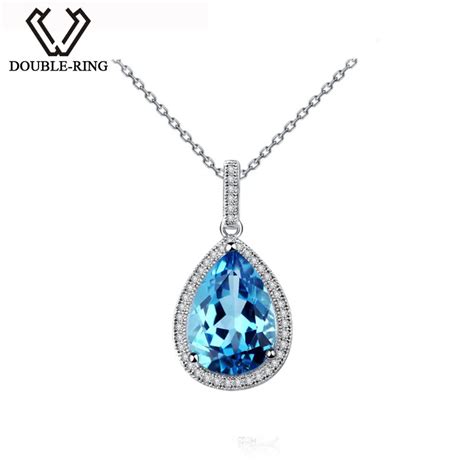 Double R Female Natural Blue Topaz Stone Pendant Sterling Silver