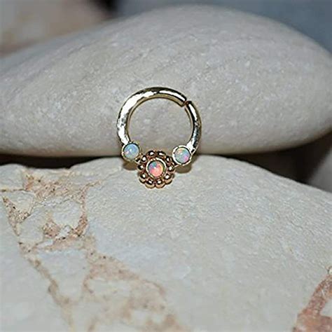 hammered gold septum jewelry 2mm white opal nose ring septum jewelry nipple