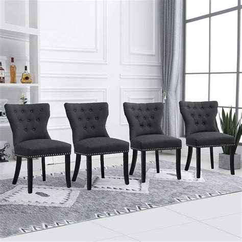 Boju Grey Wingback Kitchen Dining Chairs Set Of 4 Soft Living Room Side