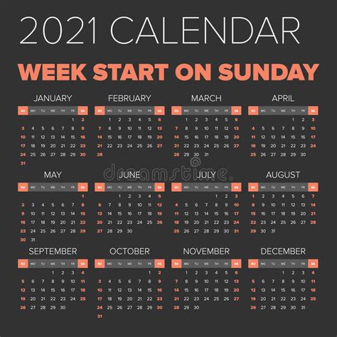 Simple 2021 Year Calendar Stock Vector Illustration Of Diary 88311586