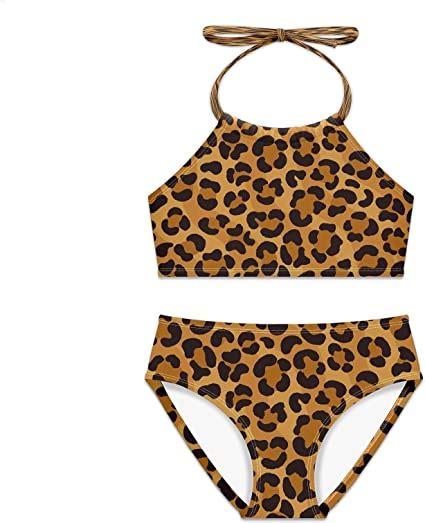 Girls Swimsuit Leopard Print Cheetah Skin Two Pieces Bikini Set