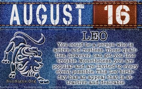 August 16 Zodiac Horoscope Birthday Personality Sunsignsorg