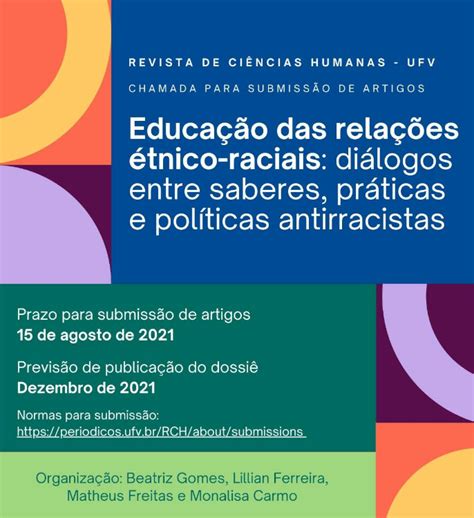 Revista De Ciências Humanas Ufv Chamada Aberta Para Dossiê Educação Das Relações étnico