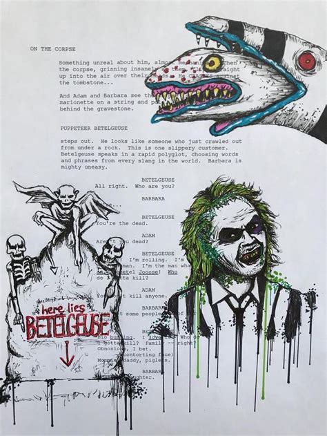 Original Beetlejuice Drawing On A Script Page Tim Burton Movie Art