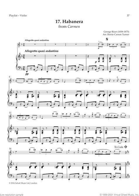Habanera From Carmen Sheet Music For Violin And Piano