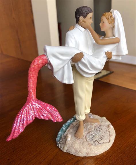 Mermaid Bride And Her Groom Beach Wedding Cake Topper Pink Beach