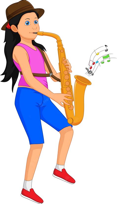 Premium Vector Cute Girl Playing Saxophone Cartoon