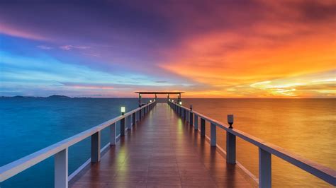 Wooden Pier 4k Wallpaper Sunset Horizon Resort Dawn Dusk Vacation