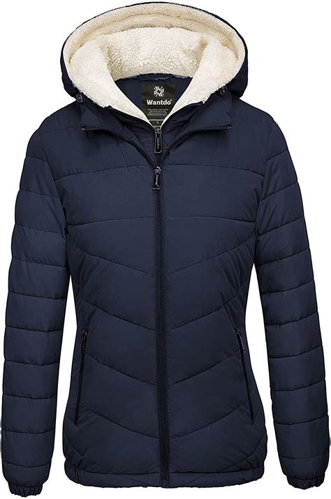 Wantdo Women's Quilted Winter Coats Hooded Warm Puffer Jacket with Fleece Hood | eBay