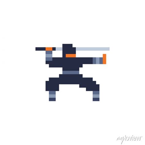 Samurai With A Sword Pixel Art Character Isolated Vector Illustration