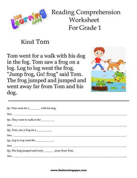 Grade 1 Reading Comprehension Worksheet