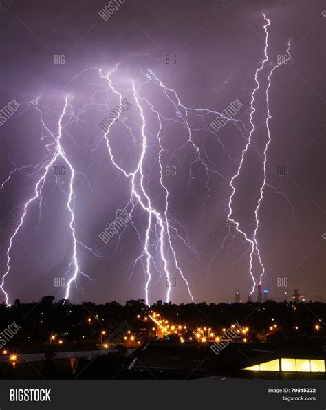Lightning Over City Image And Photo Free Trial Bigstock