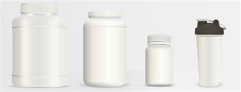 sports nutrition bottles mockup set realistic blank vector illustration milk white plastic