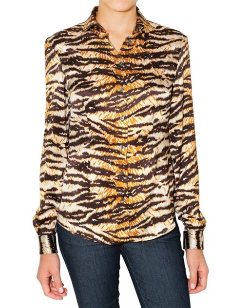 Dolce Gabbana Tiger Print Stretch Satin Shirt Lyst
