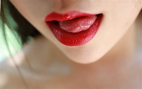 Lips Women Model Mouth Face Tongues Tongue Out Lipstick Red