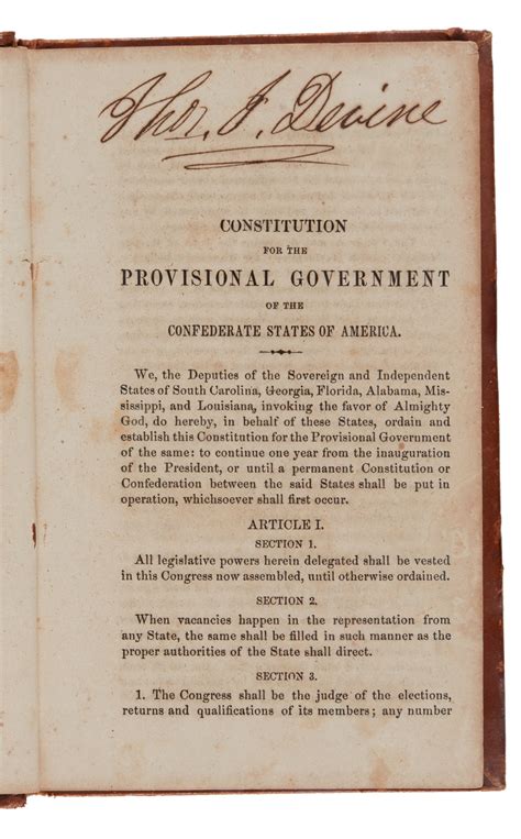 Confederate States Of America Including The First Printings Of The