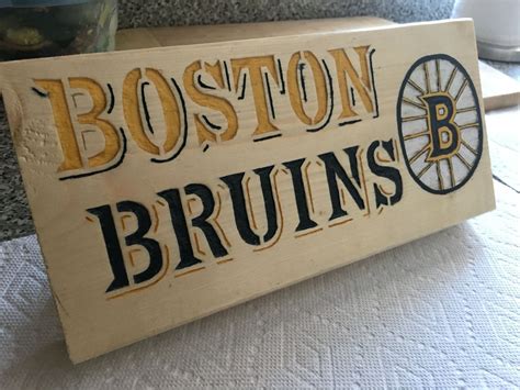 Boston Bruins Hand Drawn Carved And Painted On Scrap Wood Sports