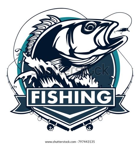 Fishing Logo Bass Fish With Rod Club Emblem Fishing Theme