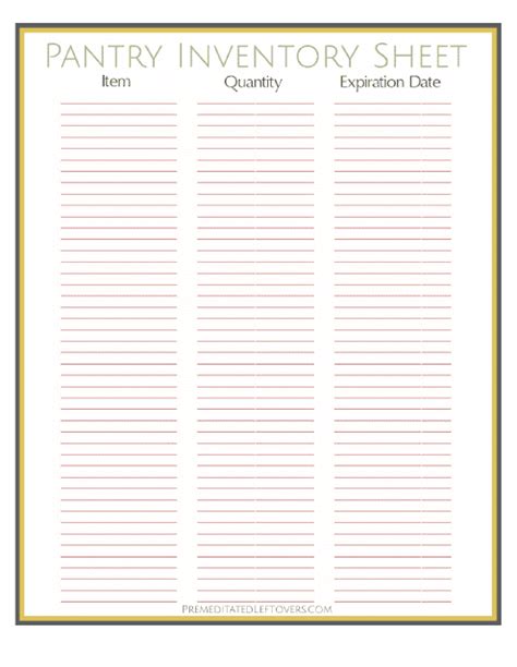 Pantry Inventory Sheet Template Download Printable Pdf Templateroller