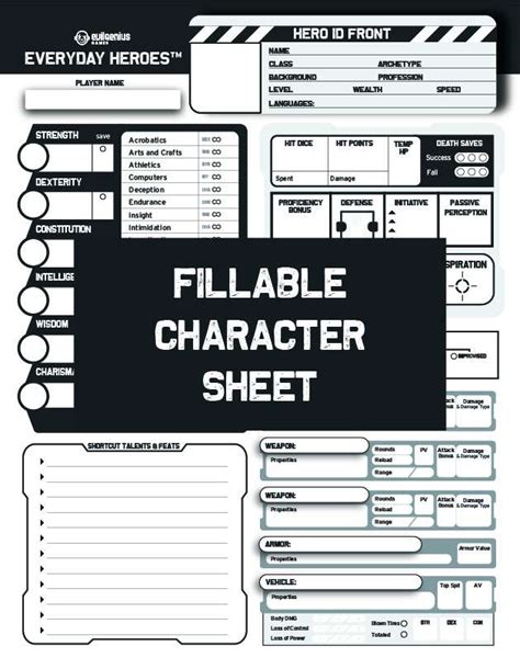 Everyday Heroes Character Sheets Evil Genius Games