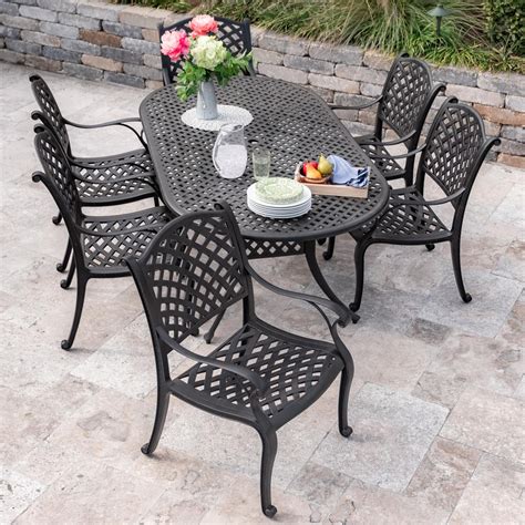 Whitby 7 Piece Cast Aluminum Patio Dining Set W 84 X 42 Inch Oval