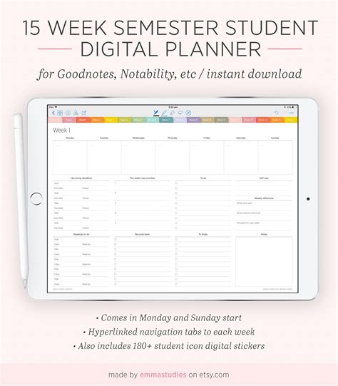 Ipad Planner College Planner Digital Planner Academic Planner Undated