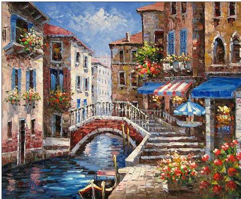 Venice Oil Paintingvenice Oil Paintings Cities Oil Painting Red Bridge