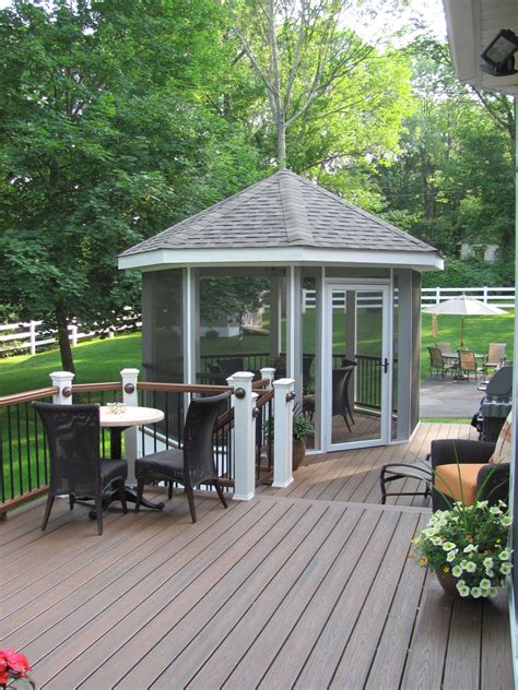 Multi Tiered Deck With Screened In Gazebo Provides Open Sunny Spaces