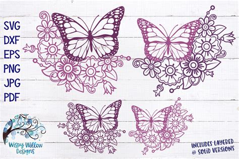 Floral Butterfly Bundle Svg Butterfly And Flowers Svg