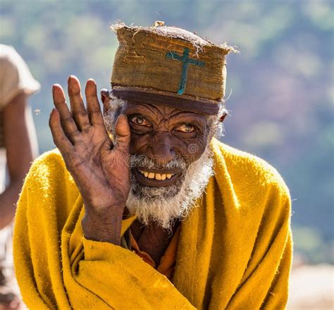 Aksum Ethiopia Feb 08 2020 Old Ethiopian Man On The Road Between