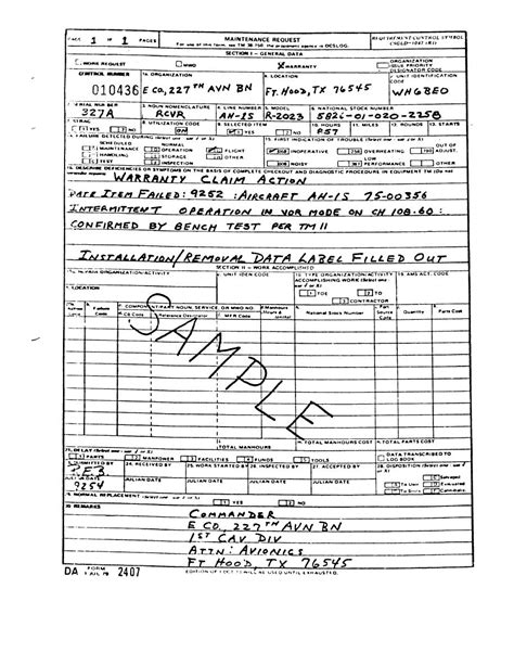 Army Da Form 2407 Fillable Printable Forms Free Online