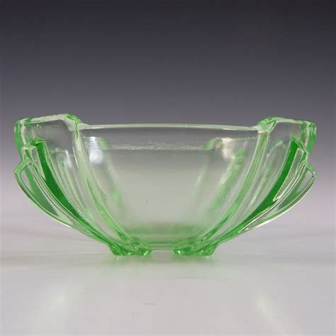 St Lzle Czech Art Deco S Uranium Green Glass Bowl