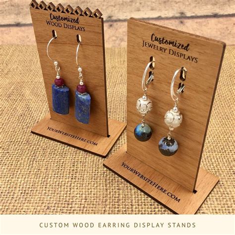 Custom earring leave one pair of holes free of glue so that you can fit a jump ring through it easily. Custom Wood Earring Display Stands Stands with Cards Logo | Etsy | Earring display stands ...