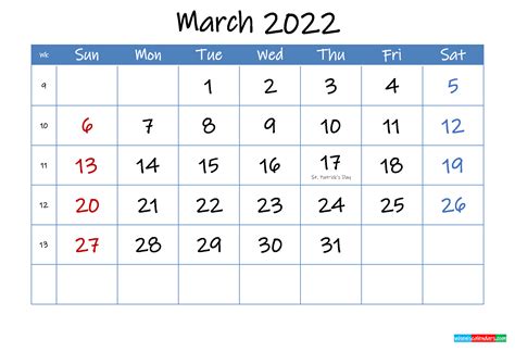 2022 Printable March Calendar Printable Word Searches