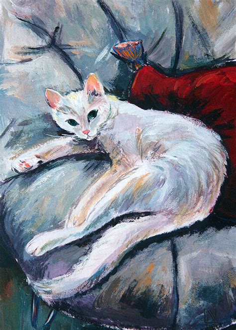 White Cat Original Painting Картина Natasha Ledeneva Artmajeur