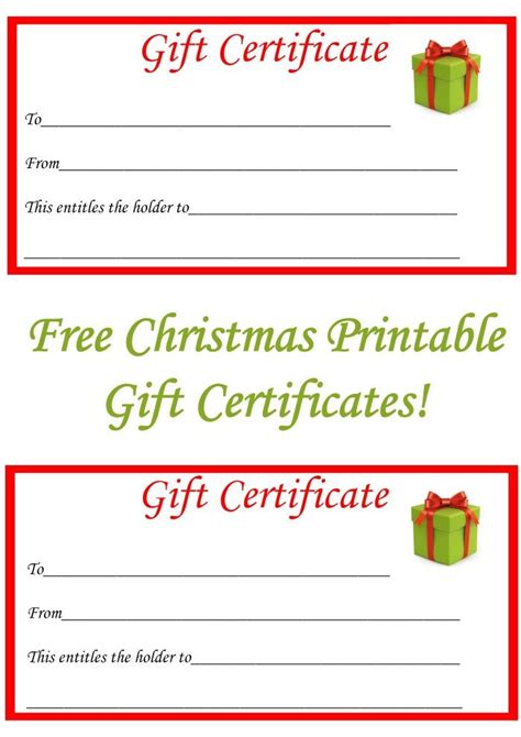 christmas printable gift certificates christmas