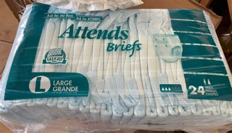 Vintage 24 Pack Attends Briefs 8 Plastic Backed Adult Diapers Large