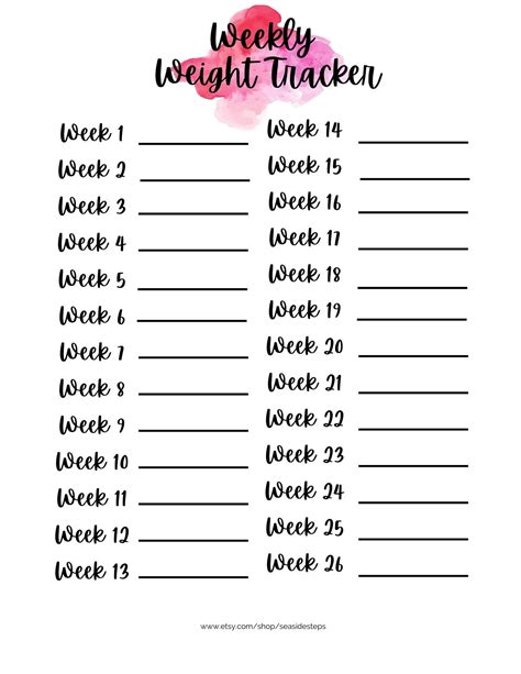 Weekly Weigh In Chart Printable Weight Measurement Chart My Xxx Hot Girl
