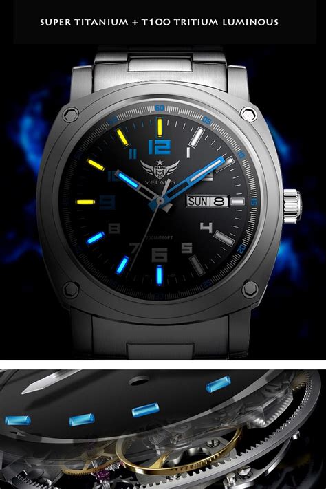 yelang men automatic watch mens titanium watches t100 tritium luminous military wristwatch 100m