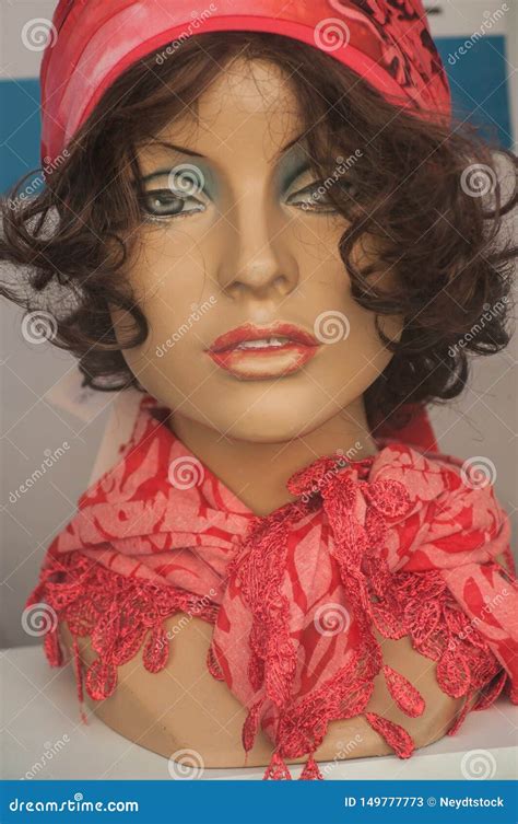 Woman Face Of Mannequin With Wig In Fashion Store Showroom Stock Image