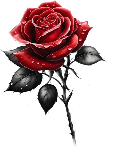 Premium Psd Red Rose With Dew Drops Hyperrealistic Tattoo Design