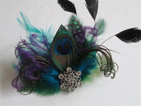 Peacock Feather Wedding Fascinator Teal Blue Bridal Head Piece Purple Feather Hair Piece