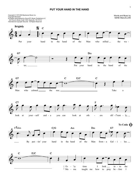 Put Your Hand In The Hand Sheet Music Ocean Easy Lead Sheet Fake Book