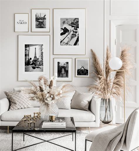 Minimalistic black white gallery wall golden frames - Gallery wall ...