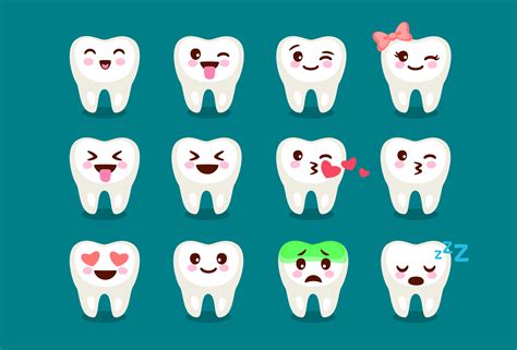 Set Of Cute Dental Teeth Emoji 1308751 Vector Art At Vecteezy